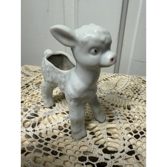 Vintage 50's Lamb Sheep Miniature Porcelain planter Vase - Picture 5 of 9